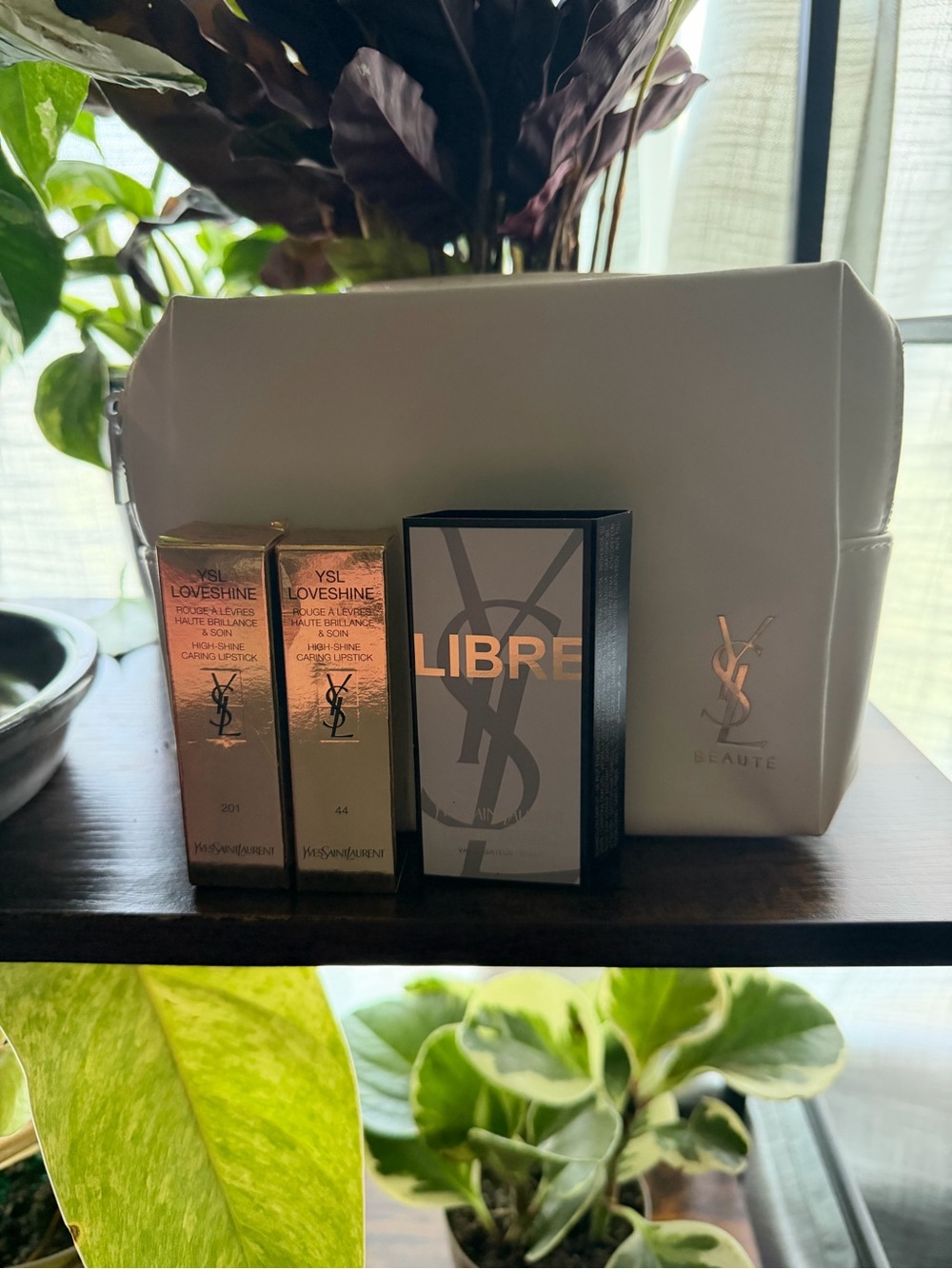 Yves Saint Laurent White Cosmetic Pouch Gift Set with Gold Accent Boxes